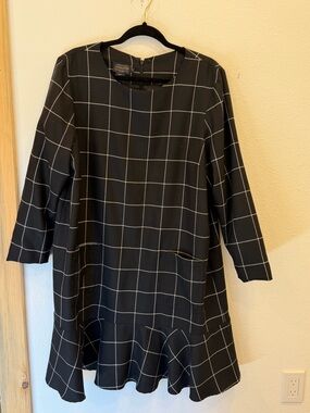 Pendleton Black Windowpane Long Sleeve Ruffle-Hem Dress